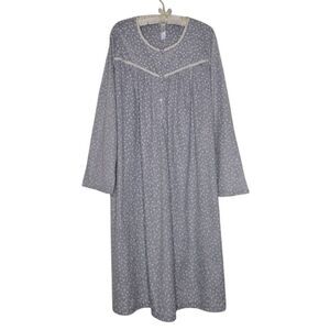 Simple Basic Gray Polka-dot Long Sleeve Fleece Nightgown Size 2X